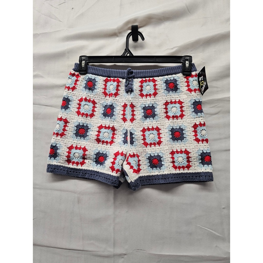 Art Class Girls Crochet Granny Square Shorts Blue Cotton Blend Casual Size Large